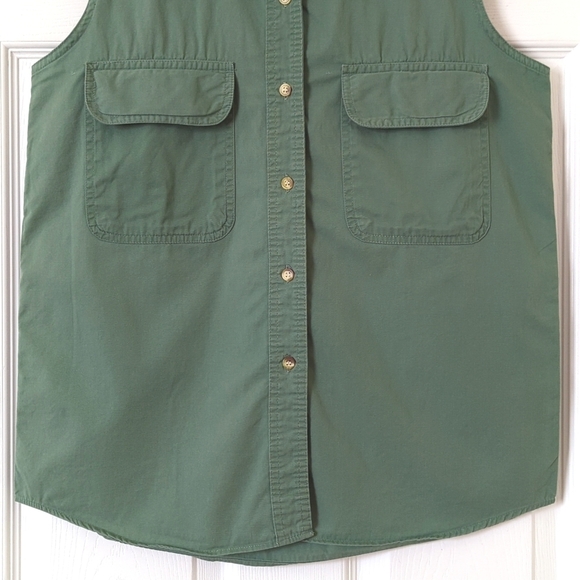 Basic Editions 90's Vintage Classic Sleeveless Button Down Tank Top Sage Green S - Picture 6 of 9